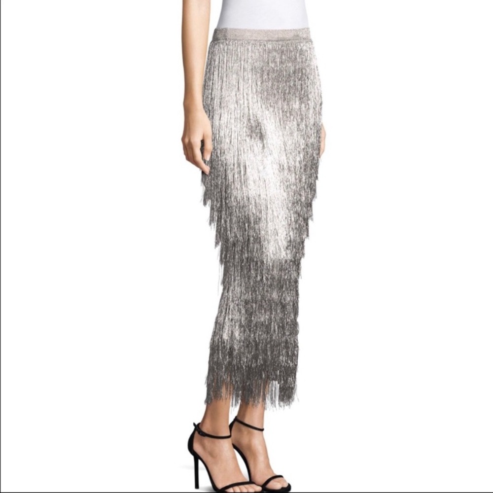 Rachel Zoe Delilah Platinum silver Fringe skirt